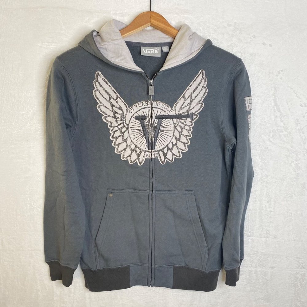 Vans Boys Gray Logo Zip Up Hooded Sweater M